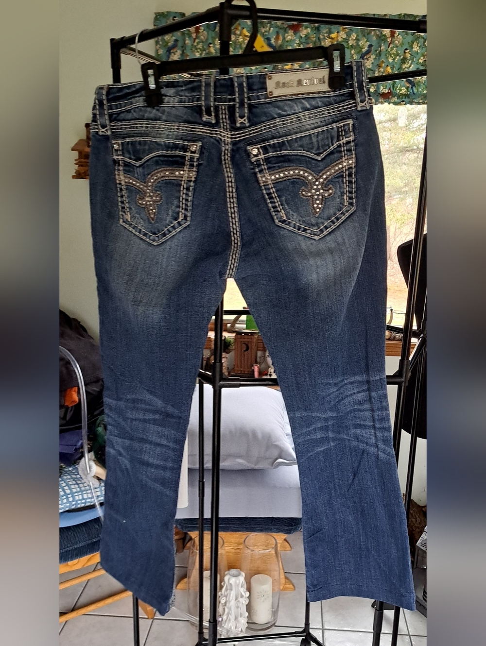Rock Revival Dark Blue Women's Boot-Cut Jeans with Embellished Back Pockets